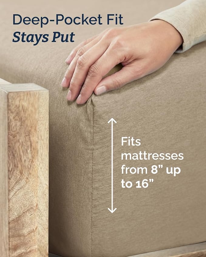 Twin Size 3 Piece Sheet Set - Comfy Breathable & Cooling Sheets - Hotel Luxury Bed Sheets for Women & Men - Deep Pockets, Easy-Fit, Soft & Wrinkle Free Sheets - Heathered Beige Oeko-Tex Bed Sheet Set