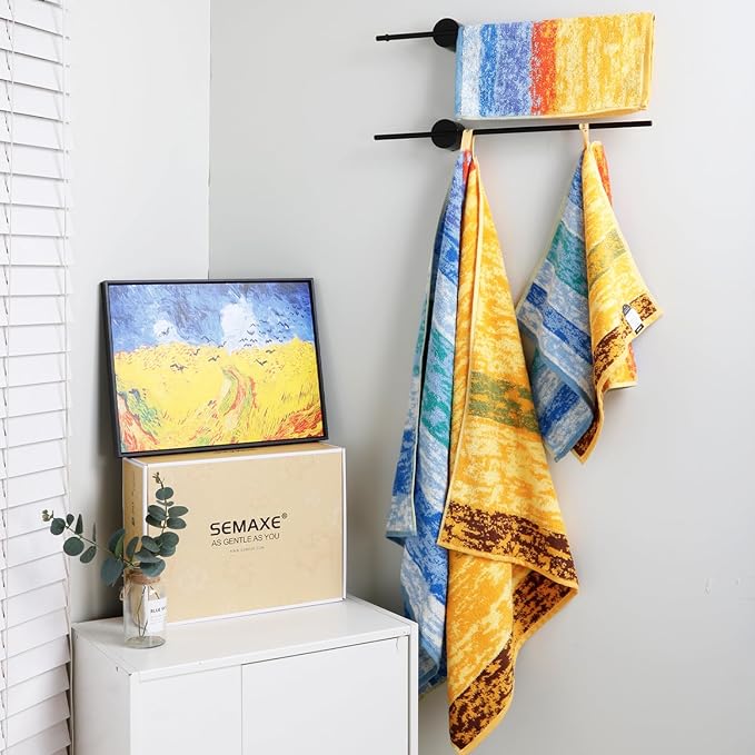 SEMAXE Colorful Bath Towel Set, 100% Cotton Bathroom Towels with Hanging Loops, Luxury 8 Piece Towel Set Include 2 Bath Towels, 2 Hand Towels, 4 Washcloths