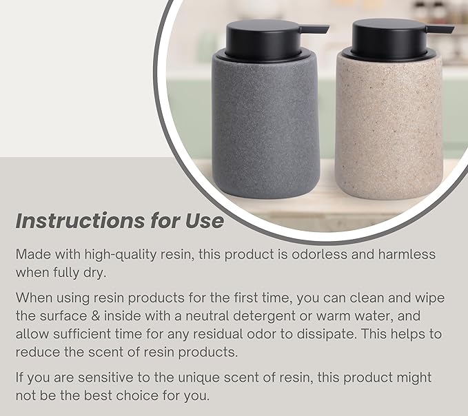 Clasin Home Resin Hand Soap Dispenser with Easy-to-Press Pump, Refillable Liquid Soap Dispenser with Sandstone Like Finish, Waterproof Bottle Labels for Bathroom Kitchen Dish Lotion (Gray, 10 oz)