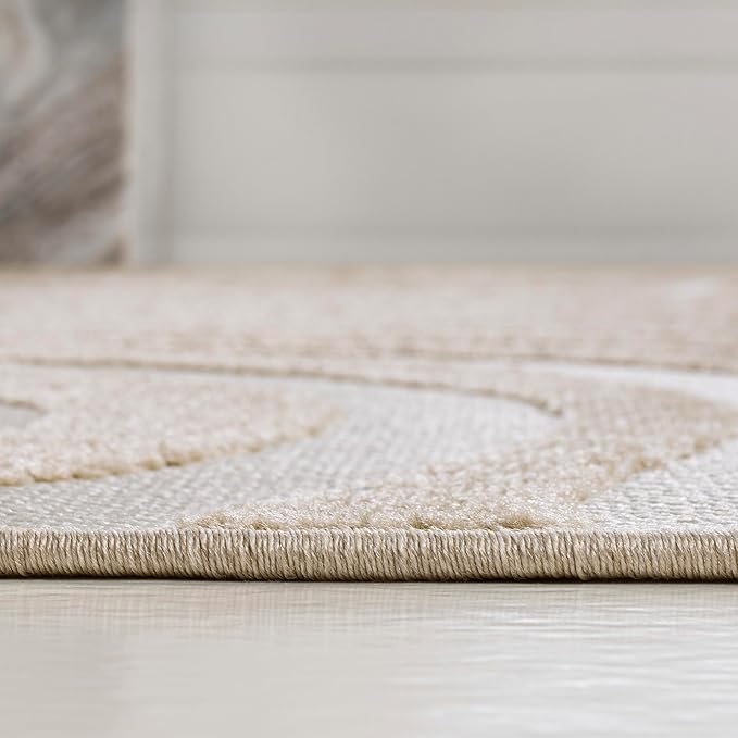 JONATHAN Y Maribo High-Low Abstract Striped Beige/Cream 2x8 Indoor/Outdoor Runner Rug for Patio, Backyard, Living Room, Bedroom, Office, Hose-Washable (SCN103D-28)