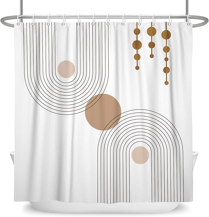 Mid Century Shower Curtain Minimalist Abstract Arch Simple Sun Modern Shower Curtains Bohemian Geometric Aesthetic Bathroom Decor Waterproof Fabric Curtain with Hooks 48x72 inch