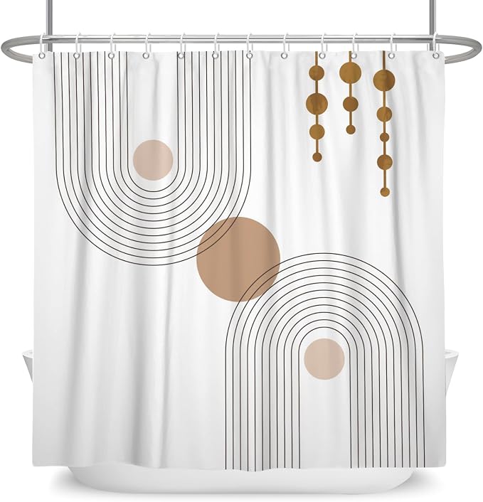 Mid Century Shower Curtain Minimalist Abstract Arch Simple Sun Modern Shower Curtains Bohemian Geometric Aesthetic Bathroom Decor Waterproof Fabric Curtain with Hooks 60x72 inch