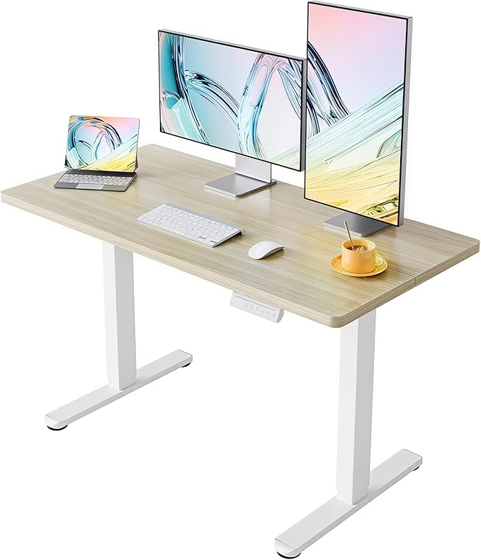 HUANUO 43 x 24 inch Electric Standing Desk Adjustable Height, 4 Memory Height Settings, Sit Stand Up Desk for Home Office & Computer Workstation, Light Walnut