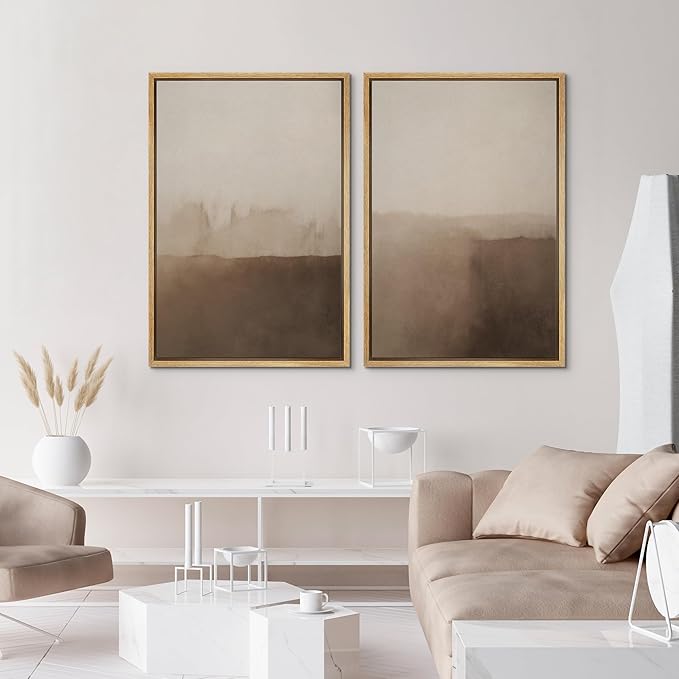 IDEA4WALL Framed Canvas Print Wall Art Set Minimalist Brown Watercolor Landscape Neutral Illustrations Modern Art Decorative Bohemian Calm/Zen for Living Room, Bedroom, Office - 16"x24"x2 Natural