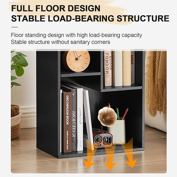 VECELO 3-Tier Small Bookcase, 4 Cube Bookshelf, Fits Tallest Hardwares, Modern Floor Standing Unit, Shelf Hold Up to 66 LBS for Living Room Bedroom, Vintage Black