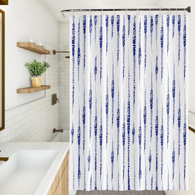 Abstract Shower Curtain Blue Twine Lines Print Unique Design Pattern Shower Curtains for Modern Artistic Bathroom Waterproof Fabric Decor Set with Hooks, 72W x 84H Inch