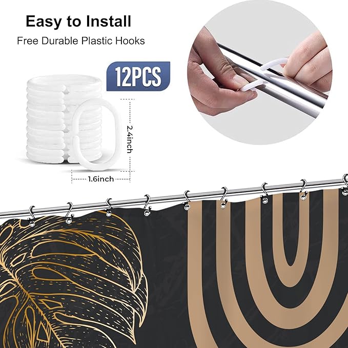 Yookeb Abstract Mid Century Bathroom Shower Curtain 60W by 71H Inch Minimalist Aesthetic Modern Contemporary Dark Get Naked Polyester Fabric 12 Plastic Hooks Waterproof Decor