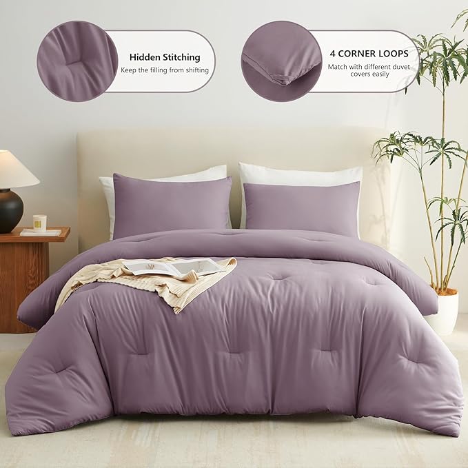CozyLux Oversized King Comforter Set Dusty Purple, 3 Pieces 120"x98" Lightweight Down Alternative Quilted Bedding Sets, Grayish Purple All Season Solid Comforter with 2 Pillowcases Bed Set Home Gift