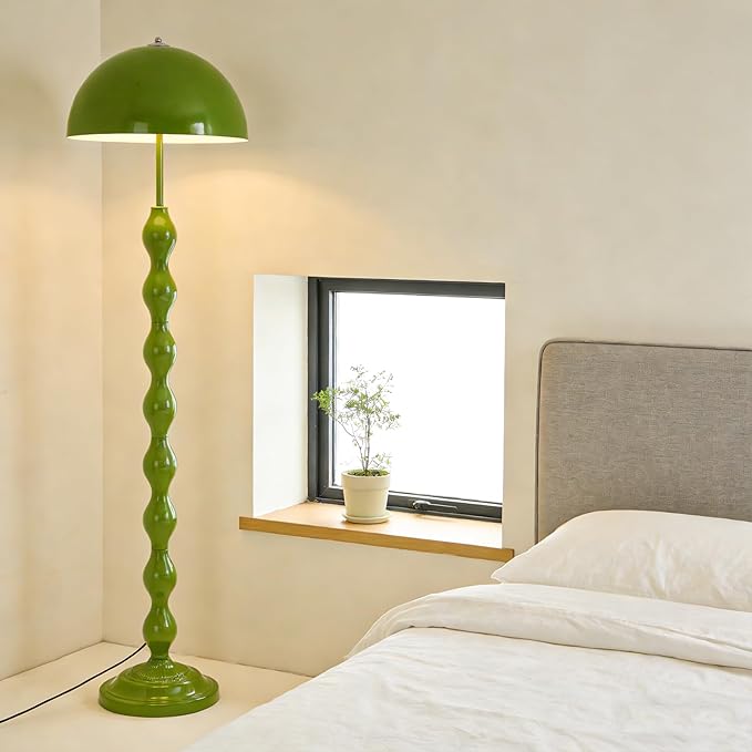 Unique Floor Lamp Creative Green Mushroom Lamp Standing Lamp with 38CM Wide Iron Shade and Foot Switch Modern Floor Light for Living Room, Bedroom, Office, Corner