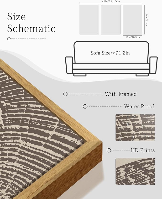KUVIOKE Framed Tree Rings Wood Wall Art Modern Retro Beige Wood Stump Wall Decor Nature Rustic Art Print for Farmhouse Living Room Bedroom 16x24in (Natural Framed)