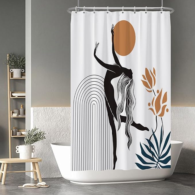 Baocicco Boho Shower Curtain Sun in The Woman's Hands Modern Geometric Watercolor Plants Shower Curtains Decorative for Bathroom Waterproof Fabric Shower Curtain with Hooks 48x72 Inches
