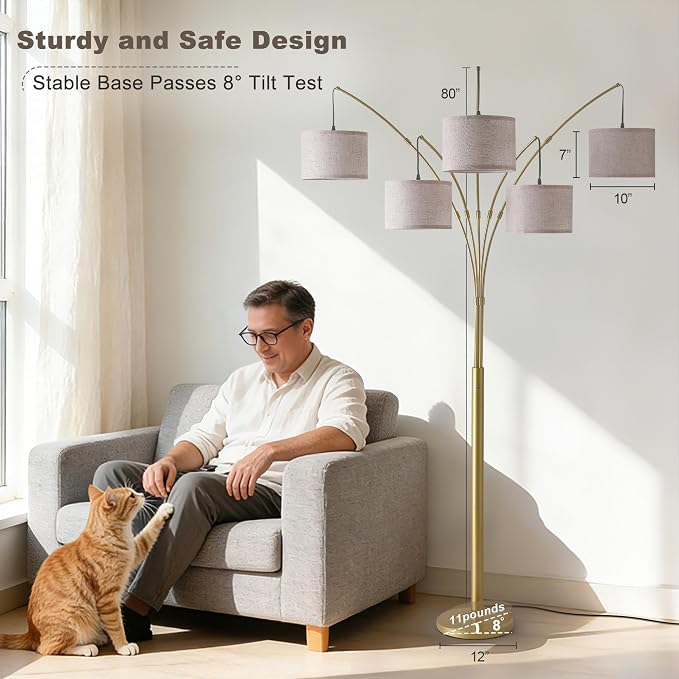 Gold Floor Lamps for Living Room, 4000LM Super Bright Arc Floor Lamp with Remote Control, Large Tall Floor Lamps with Stepless Dimmable, 80" Mid Century Tree Floor Lamp for Bedroom, Office