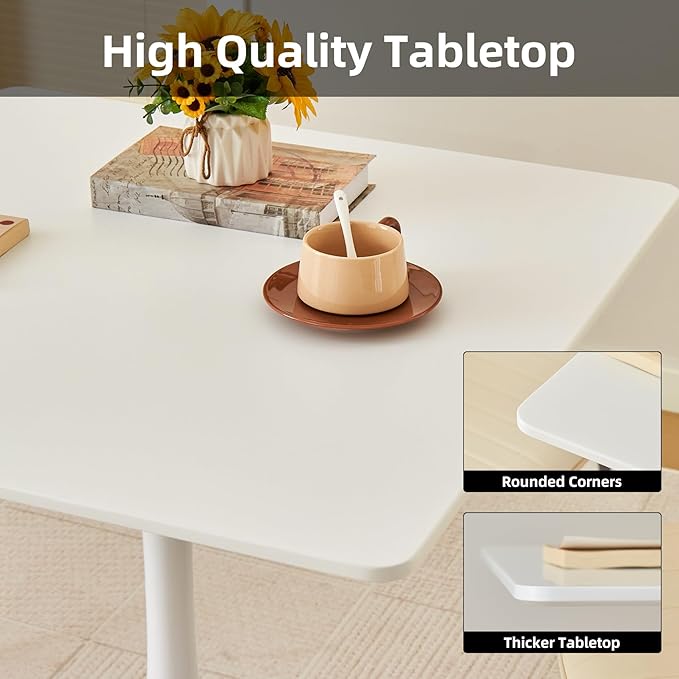 Square Dining Table, 31.5" Tulip Table with Thickened Tabletop & Metal Pedestal, Mid Century Modern Bistro Table for Kitchen, Small Places, Living Room, Cafe (White)