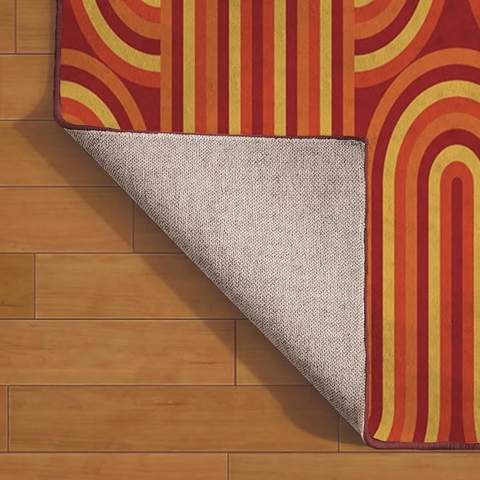 Ansouyi Red and Orange Non-Slip 5x7 ft Area Rugs, Washable Rug Carpet for Living Room, 70s Retro Modern Groovy Home Decor Rugs for Game Room Classroom Bedroom Dining Kindergarten Room