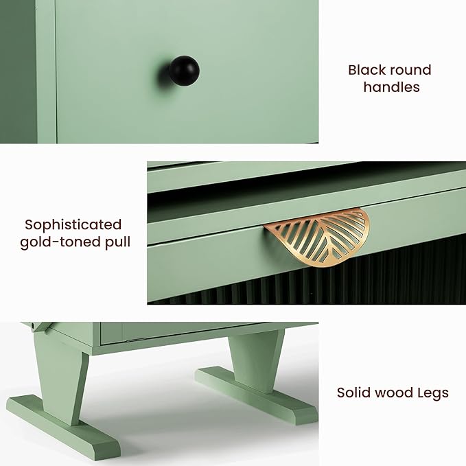 RoyalCraft Large Nightstand Set of 2 with LED Lights, Green End Table with 360°Rotating Drawer, Modern Bedside Table with Storage, Wood Night Stand for Bedroom, Home Office, Green