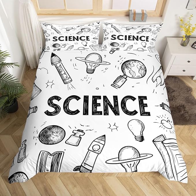 Erosebridal Science Students Duvet Cover Set Education Chemistry Girl Toddler Bedding Set for Little Boys | Science Educational Comforter Cover Back to School Supplies Bed Sets, Room Decor Aesthetic