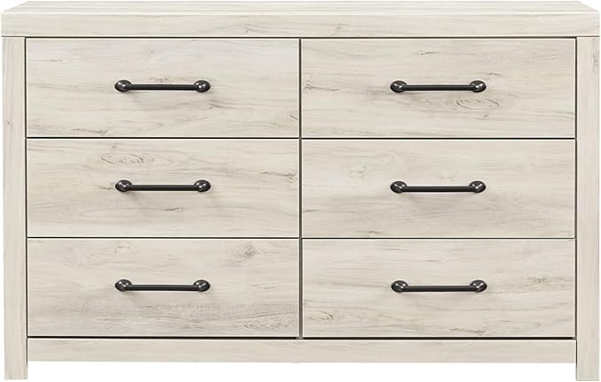 Signature Design by Ashley Cambeck Farmhouse Industrial 6 Drawer Dresser, Whitewash