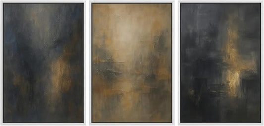 MUDECOR Framed Wall Art Print Set Dark Abstract Modern Contemporary in Navy Blue and Gold Brushstrokes Illustrations Modern Art Decorative Colorful for Living Room, Bedroom, Office - 24"x36"x3 White