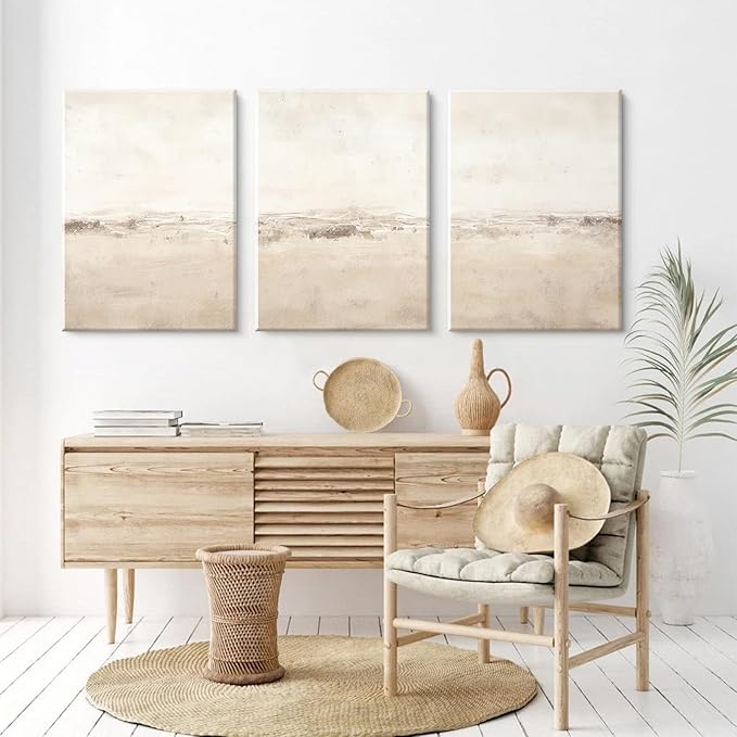 Baccone Beige Abstract Wall Art Set of 3 Neutral Canvas Wall Art Prints Boho Abstract Picture Modern Abstract Art Wall Decor Minimalist Artwork for Living Room Beroom Decor 16x24 Inch Wrapped Canvas