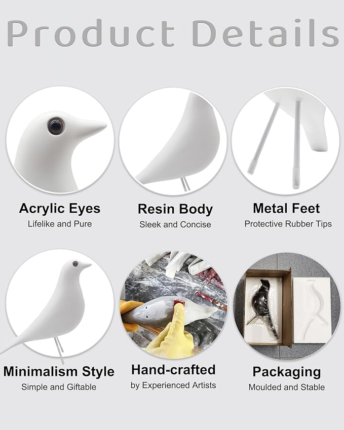 Mid Century Modern Bird Figurines - Decorative Sculptures for Living Room, Shelf, Mantle, TV Stand, Tabletop, Nightstand, Office, Kitchen - Unique Home Decor & Gifts for Bird Lovers