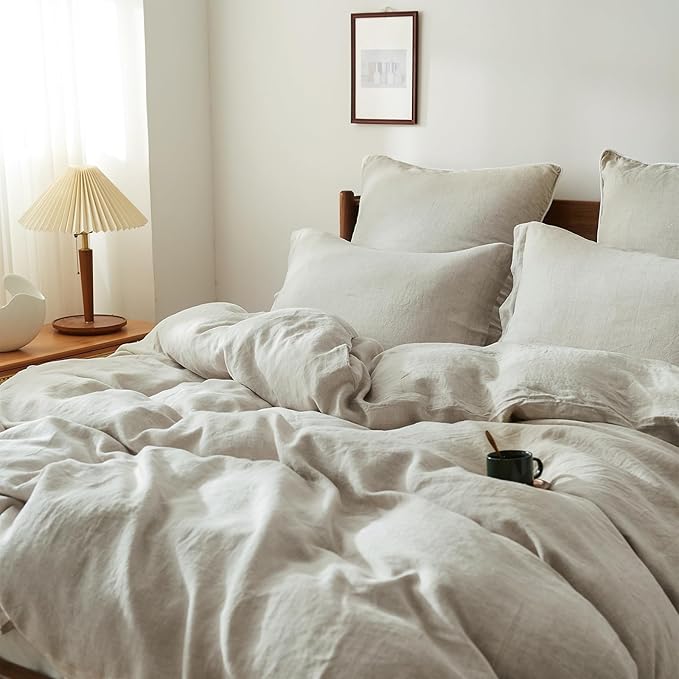 Simple&Opulence 100% Linen Duvet Cover Set, 3 PCS Natural French Flax Duvet Cover King Size, Breathable Soft Comfy Bedding Comforter Cover with 2 Pillowcases(Linen, 104"x92")