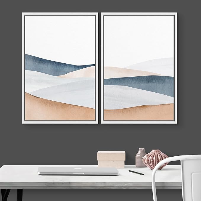 IDEA4WALL Framed Canvas Print Wall Art Set Pastel Watercolor Mountain Valley Landscape Nature Wilderness Illustrations Modern Art Scenic Colorful for Living Room, Bedroom, Office - 24"x36"x2 White