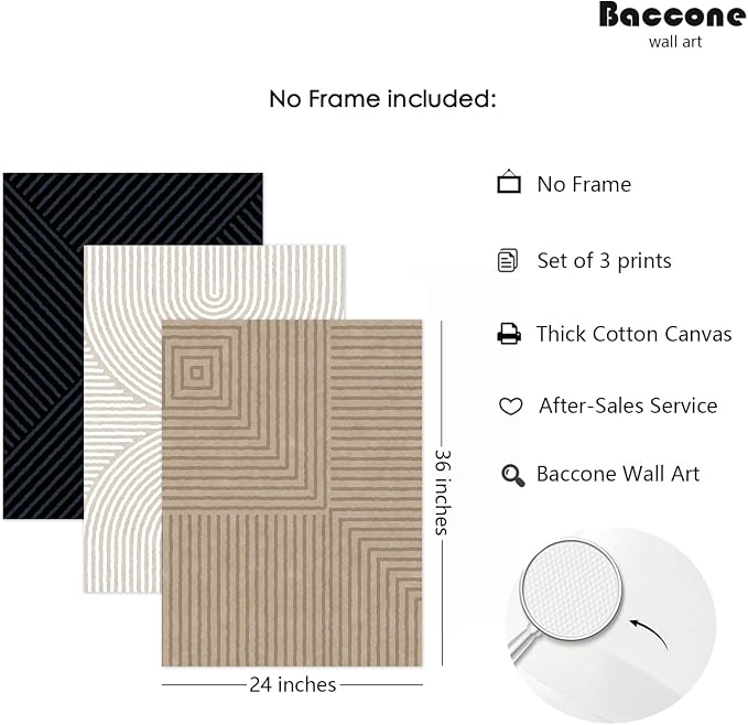 Abstract Modern Wall Decor Art Set of 3 Boho Neutral Canvas Wall Art Beige Minimalist Line Wall Art Decor Brown Black Art Modern Abstract Prints Pictures for Living Room Bedroom 24x36 Inch Unframed
