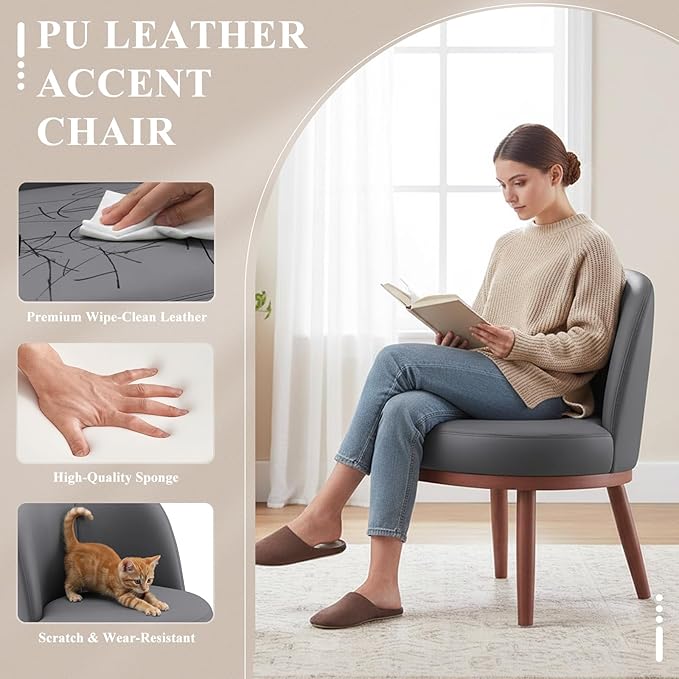 Accent Chair Mid-Century Modern Chair PU Leather Upholstered Armless Chair Set of 2, Suitable for Living Room, Bedroom, Balcony,Dark Gray