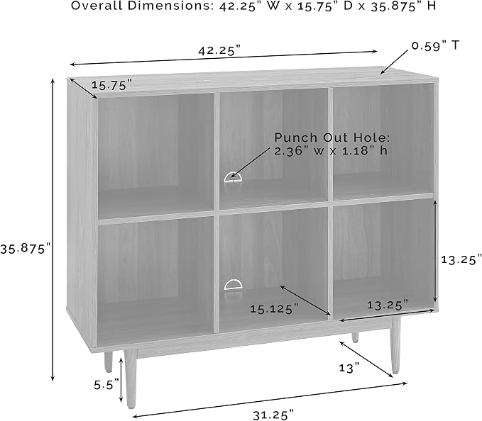 Crosley Furniture Liam Record Storage Cube Bookcase with 6 Cubes, Vinyl Record Holder and Bookshelf, Walnut