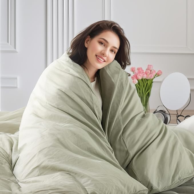 NEXHOME PRO Full Duvet Cover Set – 100% Certified Organic Cotton with Washed Feel & Linen-Like Texture, Comfortable & Breathable, Home Bedding Set Sage Green (No Comforter)