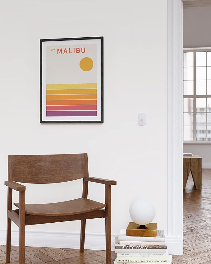 HAUS AND HUES Retro Malibu Travel Poster – Vintage California Beach Art, 1960s Aesthetic Decor, Yellow Print (Unframed, 12x16)