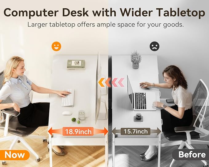 ODK Computer Desk with 6 Drawers, 40 Inch Small Desk with Storage, Reversible Desk for Home Office, Work Study Table for Bedroom, White