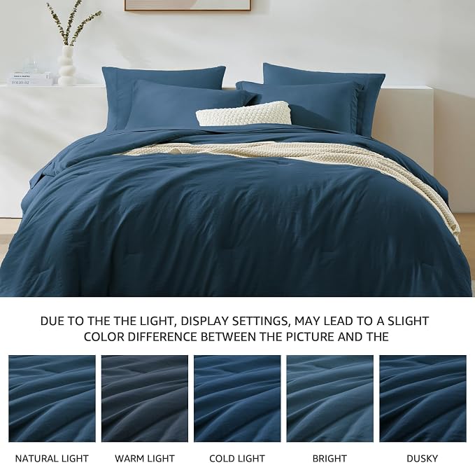 WRENSONGE Full Size Comforter Sets-7 Pieces Serenity Blue Bed in a Bag with Fitted Sheet, Flat Sheet, 2 Pillow Shams, 2 Pillowcases, Warm Bedding Sets for All Season