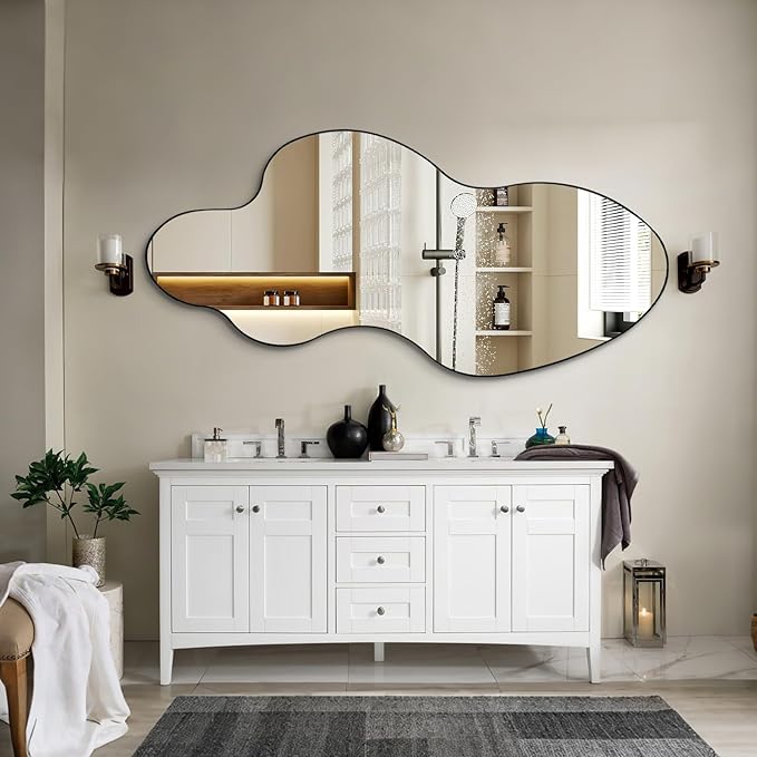 Irregular Mirror, 60"x30" Asymmetrical Mirror Full Length, Large Abstract Mirrors with Metal Frame, Modern Unique Shaped Mirrors for Living Room Bathroom Bedroom Hallway Entryway Fireplace