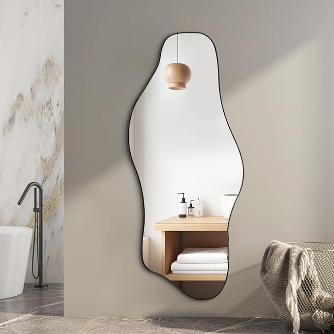 Irregular Mirror, 51.1"x23.6" Large Asymmetrical Frameless Mirror, Abstract Wall Mirrors Decorative, Modern Unique Shaped Mirrors for Living Room Bedroom Hallway Entryway Bathroom Fireplace