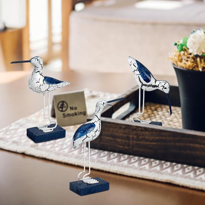 3Pcs Wooden Coastal Decor, Bird Figurines Nautical Decor for Home,Table,Balcony,Garden, Beach Outdoor Decor