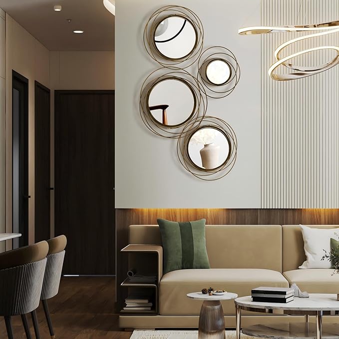 Hicarer 4 Pcs Decorative Wall Mirror Round Modern Circle Mounted Mirror Metal Wall Art Decor for Bedroom Living Room Entryway Dining Room Hallway (Bronze)