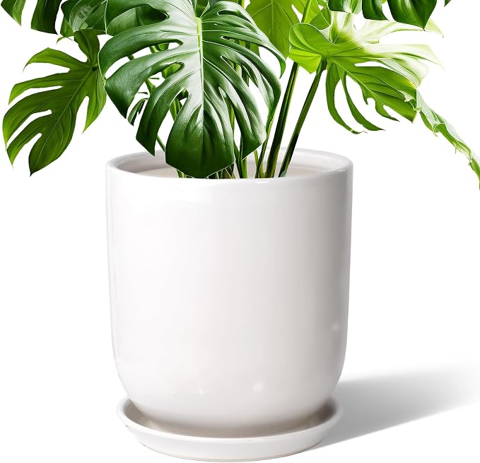 10in Plant Pot，Ceramic Plant pots，Ceramic Planter for Indoor Plants Outdoor,Mid-Century Modern Home Decor, Modern Flower Pot, Large Plant Pot with Drainage Hole and Saucer