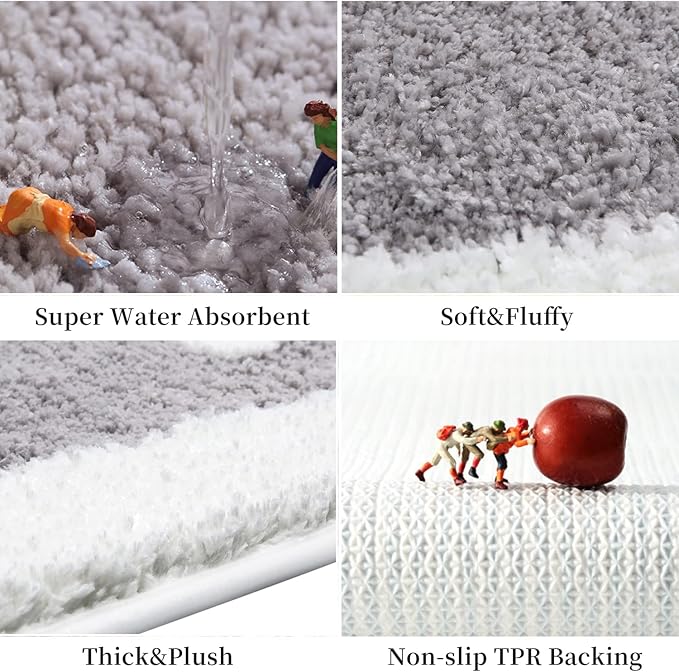 Hi Space Bathroom Rugs 31.5x19.7IN Grey Bath Mat for Bathroom Non Slip Machine Washable Soft Microfiber Absorbent Cute Daisy Floral Bath Rug Plush for Tub Shower Sink Fluffy Home Decor Accessories