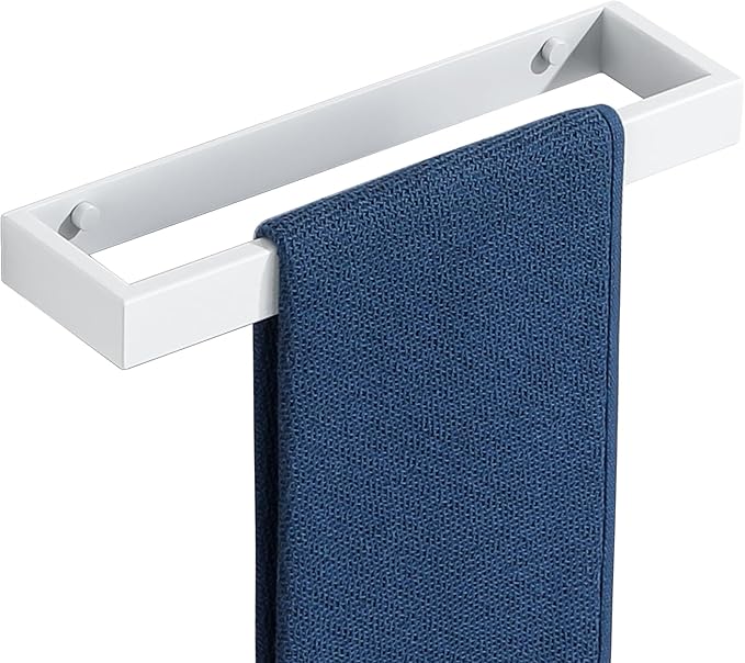 Sayayo White Towel Bar for Bathroom, 12 Inch Hand Towel Holder Wall Mount, Screw or Self Adhesive Towel Ring Square SUS304 Stainless Steel, 3.2 Inch Wide