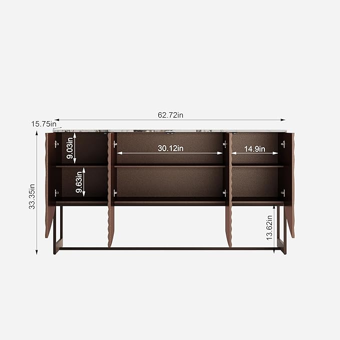 3D Water Wave Sideboard with Hidden Light - Drawer & Shelf Storage, Easy-Clean Grooved Glass,Multi-Functional Modern Cabinet for Dining Living Room,Black Blue Green (Brown)