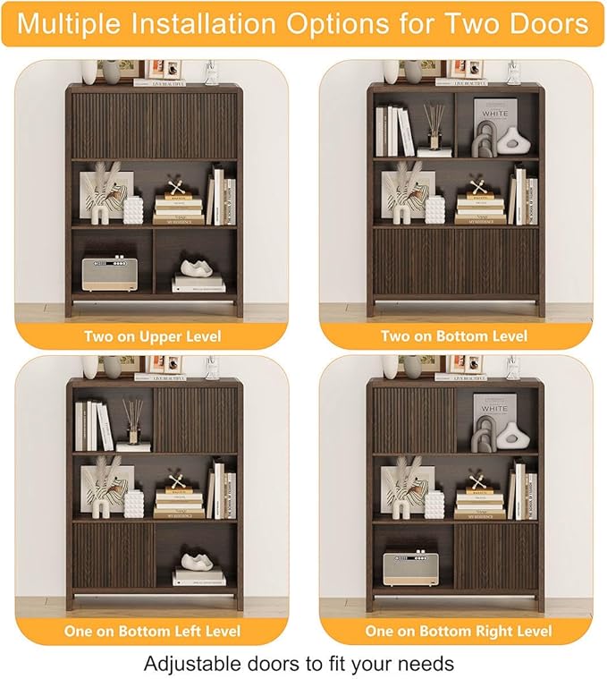 FATORRI 5 Cube Bookshelf and 6 Cube Bookcase with Doors (Dark Walnut)