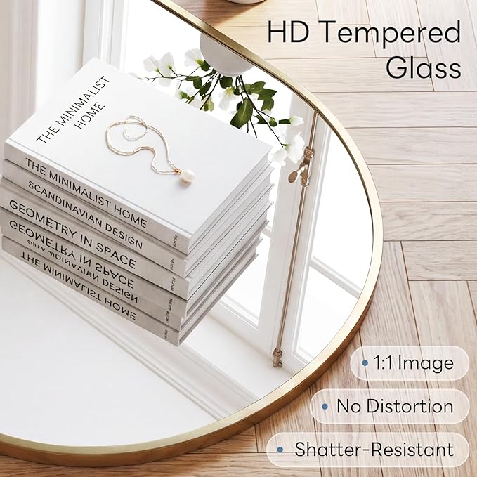 Sweetcrispy 20" x 30" Gold Bathroom Mirror for Wall, Oval Wall Mirrors with Metal Frame, Tempered Glass, Modern Vanity Mirror for Over Sink, Living Room, Bedroom, Entryway, Horizontal or Vertical