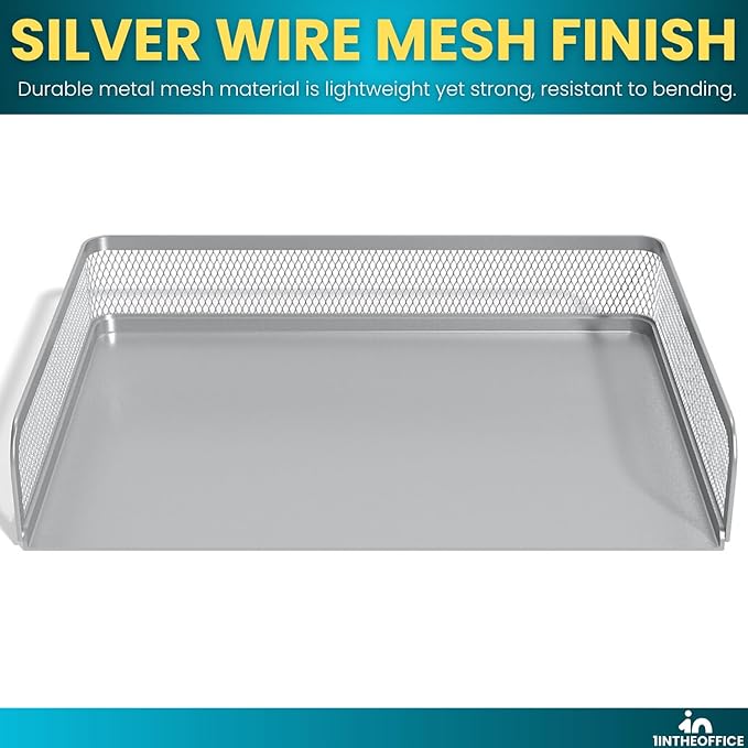 Stackable Side Load Letter Tray, Silver Wire Metal Mesh Paper Tray Organizer, 2 Trays