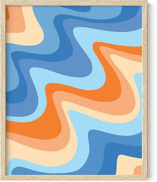 HAUS AND HUES Abstract Beach Wall Art - Colorful ocean print, a tropical wall decor perfect for beach lovers, evoking a serene coastal vibe (Beige Frame, 16x20)