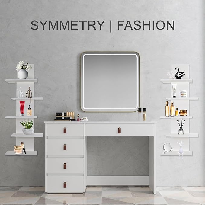 VIWODS 5 Tier Wall Shelf Unit-White Floating Shelves for Home Decor, Modern Unique Asymmetric Design for Bedroom & Living Room Storage