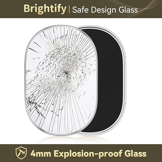 Brightify Silver Oval Mirror for Bathroom 24x36 Inch, Matte Silver Vanity Mirrors Metal Frame, Wall Mounted Mirror for Bedroom Dress Room Wall Decorative Hang Vertical and Horizontal