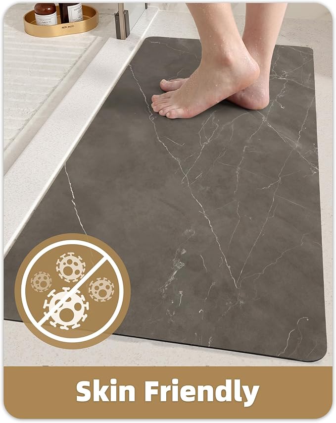 Color&Geometry Ultra Thin Bath Mat, Non Slip Quick Dry Rugs,24"x36", Absorbent Marble Bathmat, Washable Rubber Mats for Shower Floor, in Front of Bathtub, Bathroom Decor, Taupe Marble-Patterned
