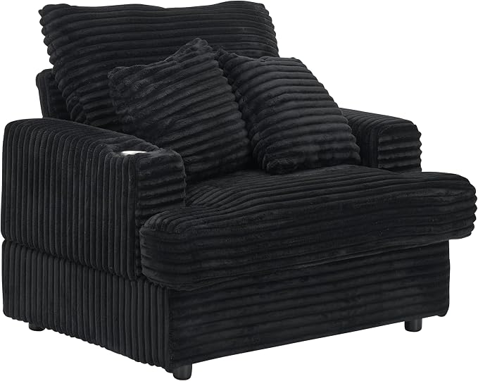 Eafurn 39" Corduroy Modular Accent Chair with Movable Ottoman, Comfy Living Room Armchair with Cup Holder, Soft Upholstered Wide Single Lounge Chaise Chair for Bedroom, Office or Reading Nook