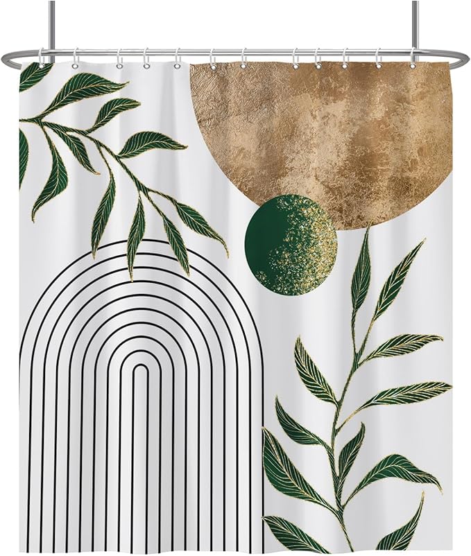 Baocicoo Mid Century Minimalist Shower Curtain Green Abstract Moon Contemporary Sun Semicircle Shower Curtain for Bathroom Geometric Aesthetic Bathtub Bathroom Decorations with Hooks 72x78 Inches